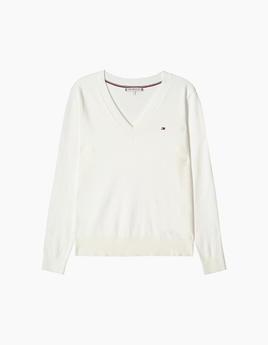 [타미힐피거 우먼] 스티치 브이넥 스웨터 ECRU