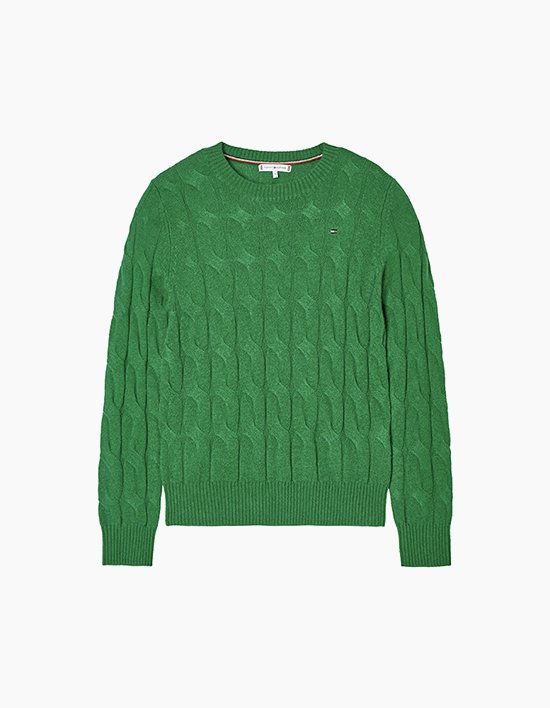 [타미힐피거 우먼] 소프트 울 케이블 스웨터 DEEP EVERGREEN