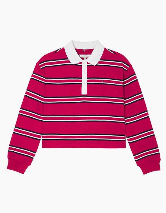 [타미힐피거 키즈] 스트라이프 폴로 티셔츠 RUBY RHUBARB