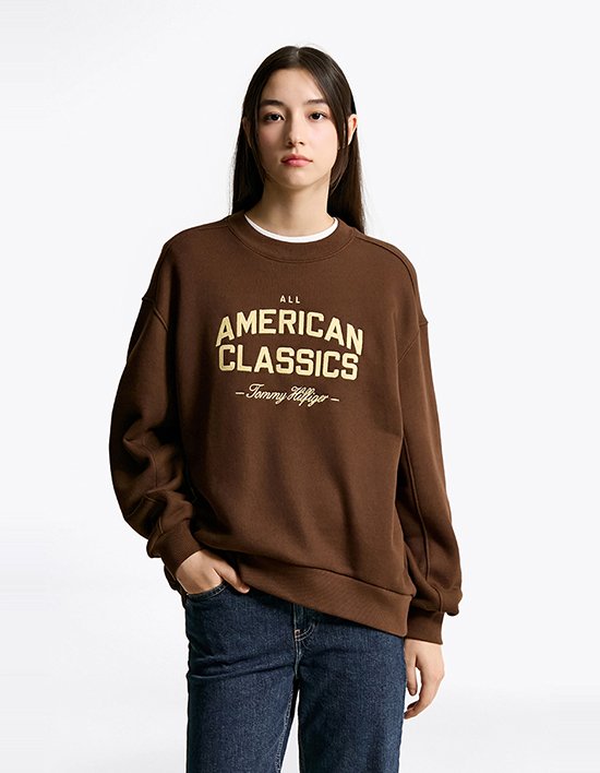 [타미힐피거 우먼] 바시티 테리 스웨트 셔츠 BROWN