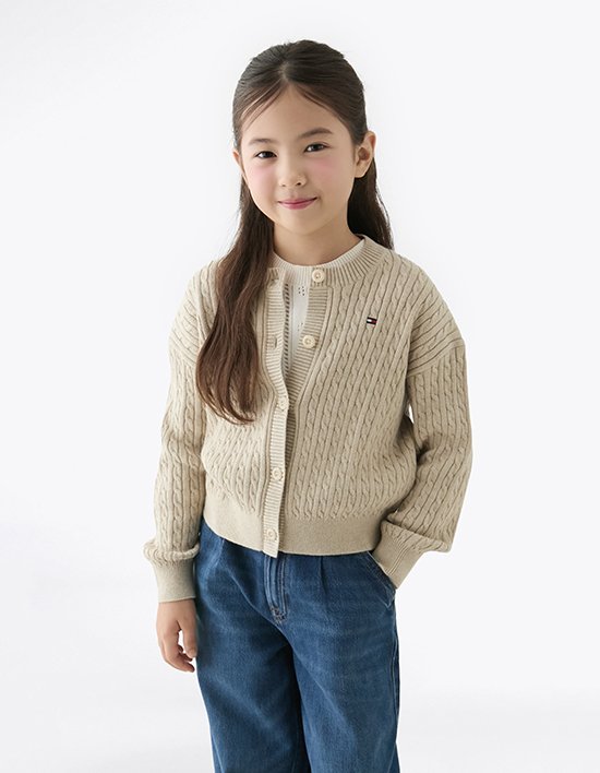 [타미힐피거 키즈] 케이블 가디건 MALTED MILK HEATHER