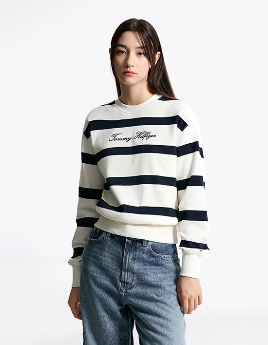 [타미힐피거 우먼] 스크립트 스웨트셔츠 IVORY/NAVY STP