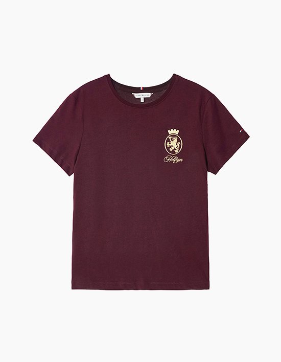 [타미힐피거 우먼] 골드 크레스트 티셔츠 DEEP BURGUNDY