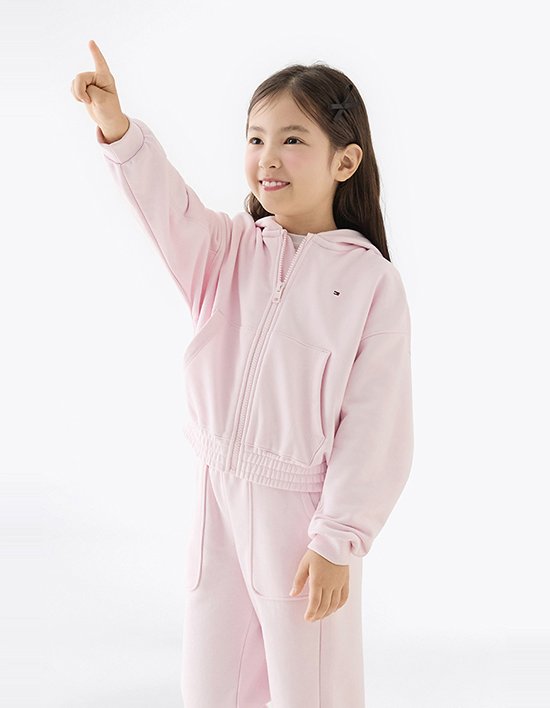 [타미힐피거 키즈] 퍼프 프린트 후드집업 PINK