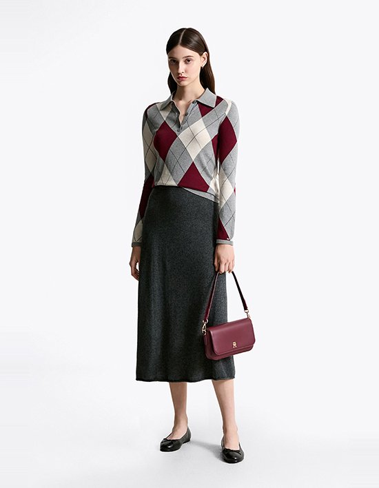 [타미힐피거 우먼] 울 미디 스웨터 스커트 DARK GREY