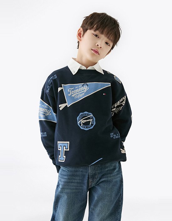 [타미힐피거 키즈] 올 오버 프린트 스웨트 셔츠 NAVY