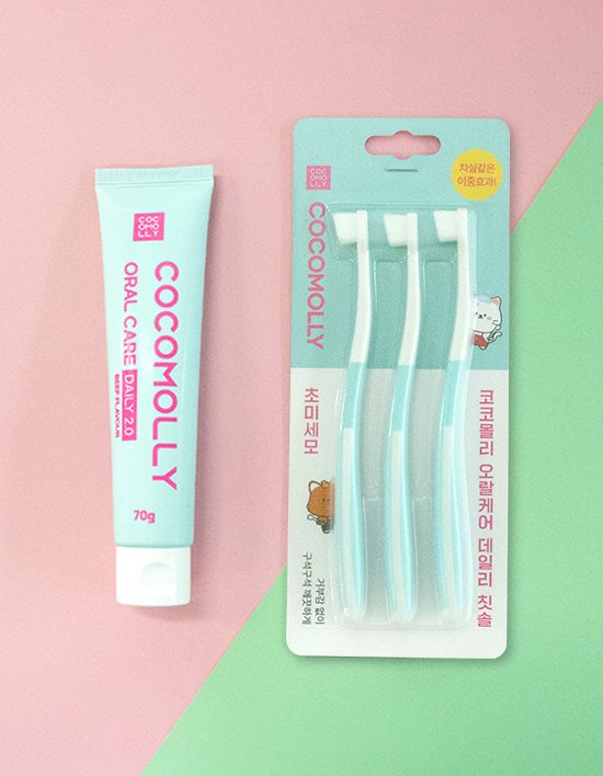 [코코몰리x컬리 단독 특가] 강아지 고양이 치약 + 초미세모 칫솔 3개입 양치 세트 (1set)