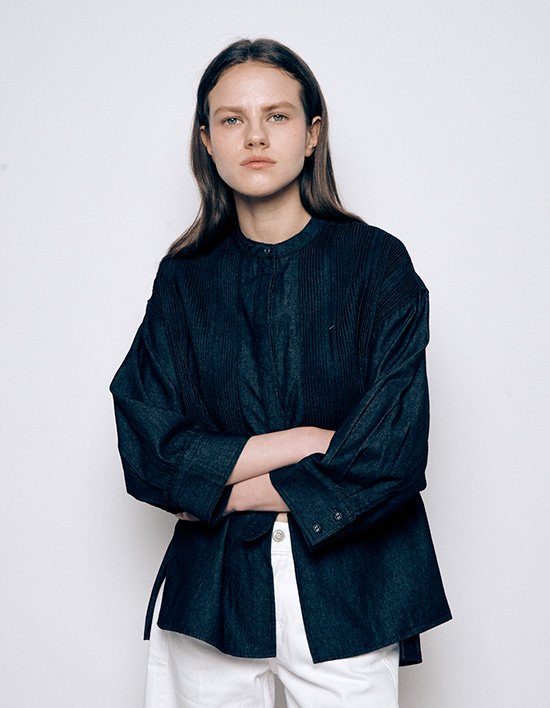 [이너프원] 데님 플리츠 셔츠 2 Color (택 1)