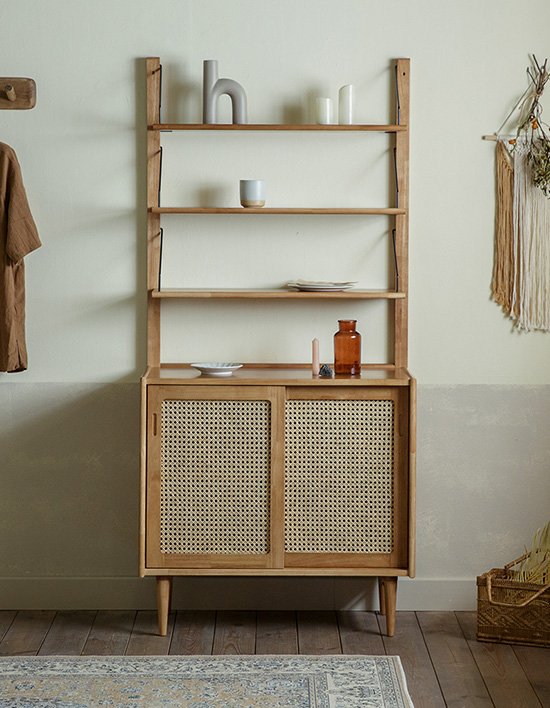 [장미맨숀] 루이스 원목 선반 라탄수납장 2종 (택1)