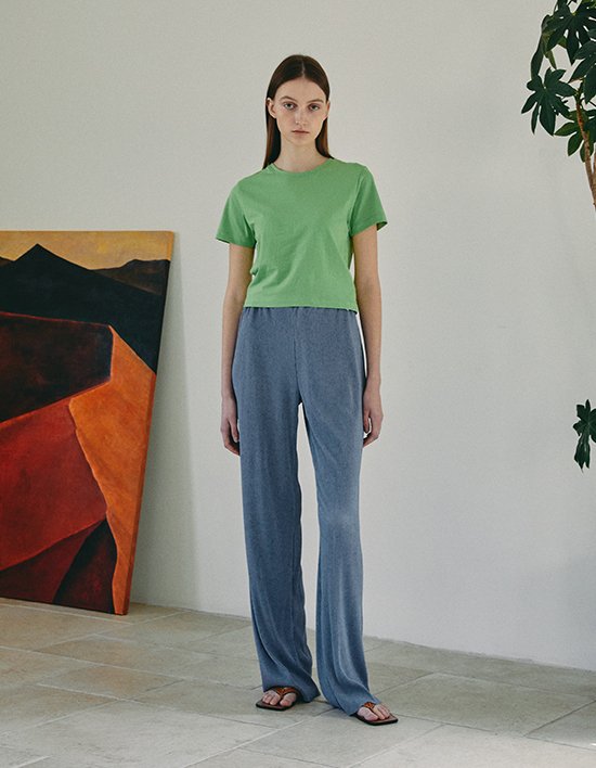 [38컴온커먼] 와이드 플리츠 밴딩 팬츠 (포그블루)