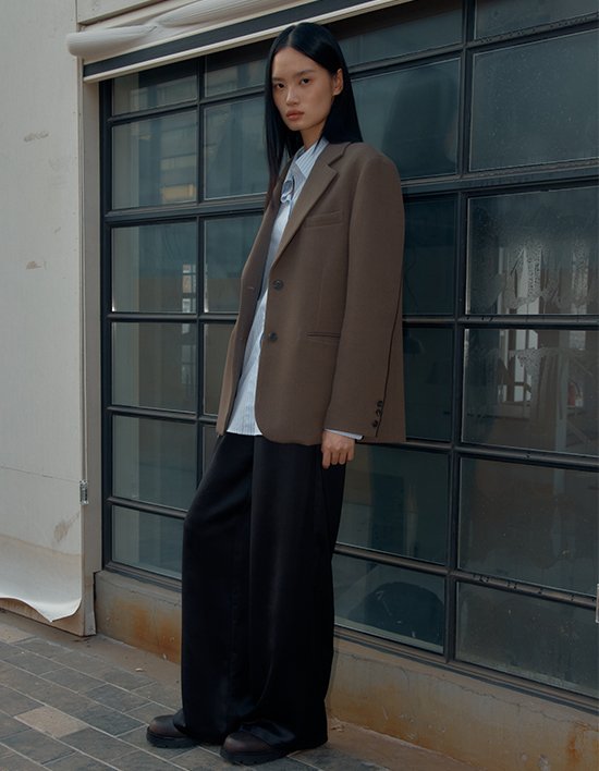 [38컴온커먼] 오버 울 싱글 자켓 (카키 브라운)