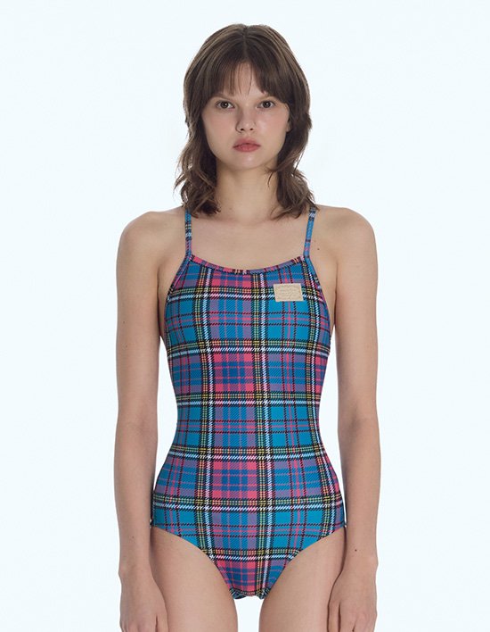 [루프루프] 프레피 체크 블루 원피스 수영복