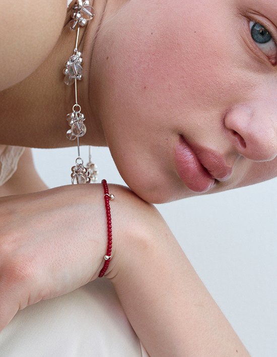 [먼데이에디션] 닷 닷 실버볼 팔찌 - 레드