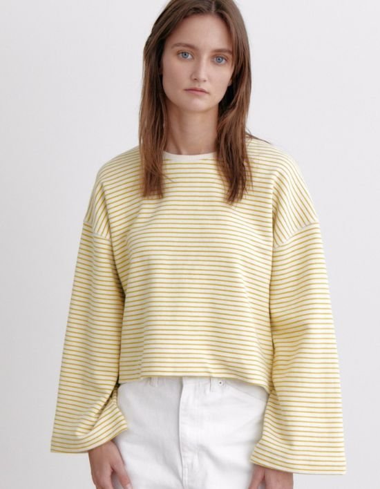 [오쿠카] 스트라이프 크롭 탑 - 올리브 (FREE)