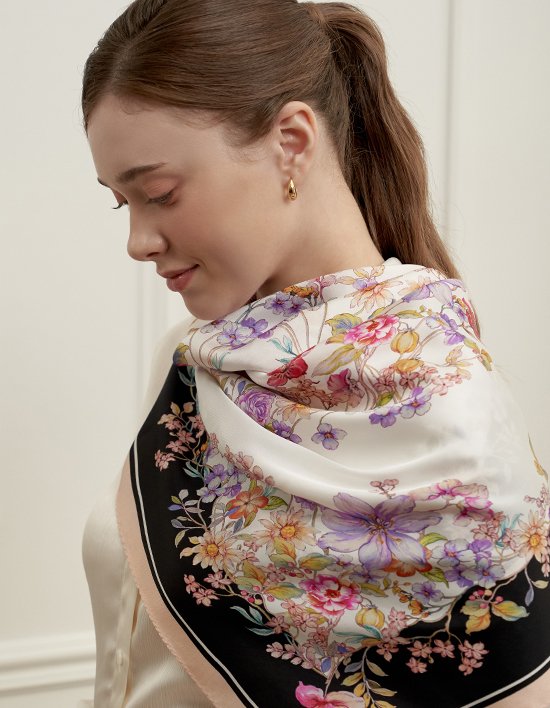 [엘르] 플라썸 실크 빅사이즈 사각 스카프 4컬러 (택1)