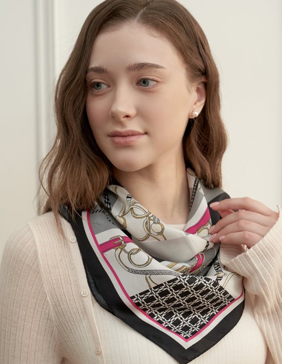 [엘르] 헤일리 실크 미니 정사각 스카프 3컬러 (택1)