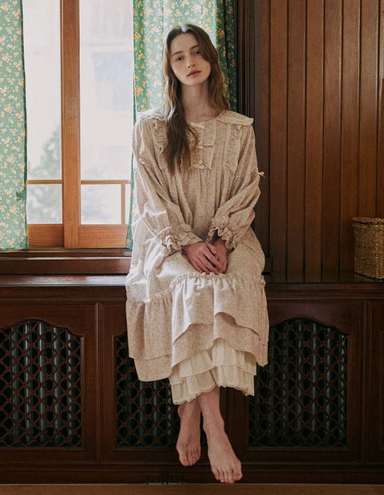 [울랄라 파자마] 넬라 긴팔 원피스 베이지 (21수) FREE