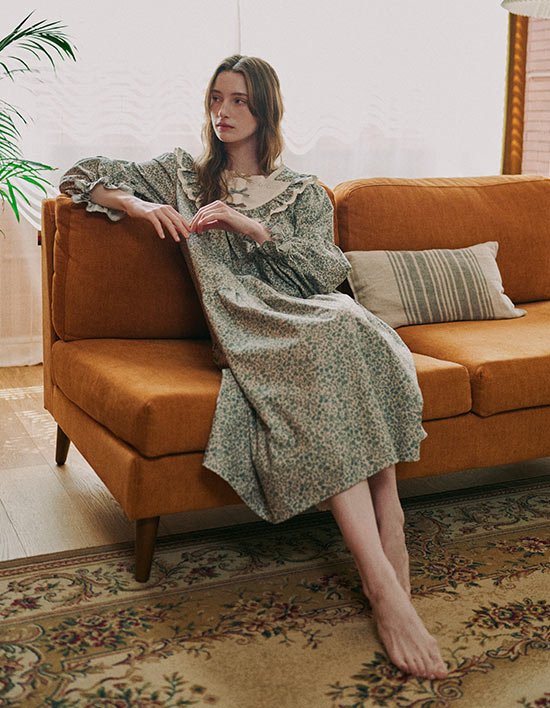 [울랄라 파자마] 마르다 긴팔 원피스 연카키 (30수) FREE