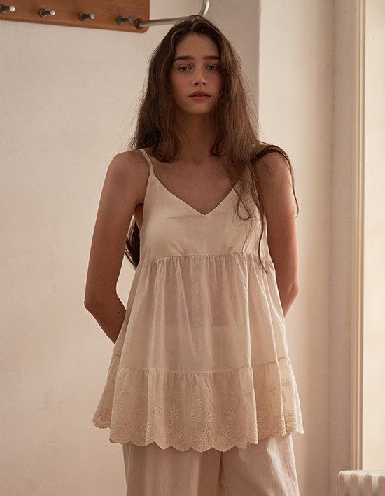 [울랄라 파자마] 에이리 나시 상의 크림 (60수) FREE