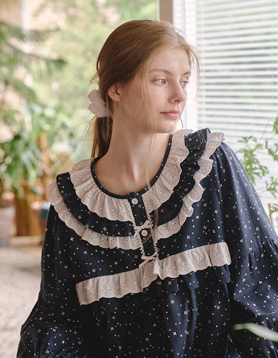 [울랄라 파자마] 폴링 긴팔 투피스 네이비 (21수) FREE