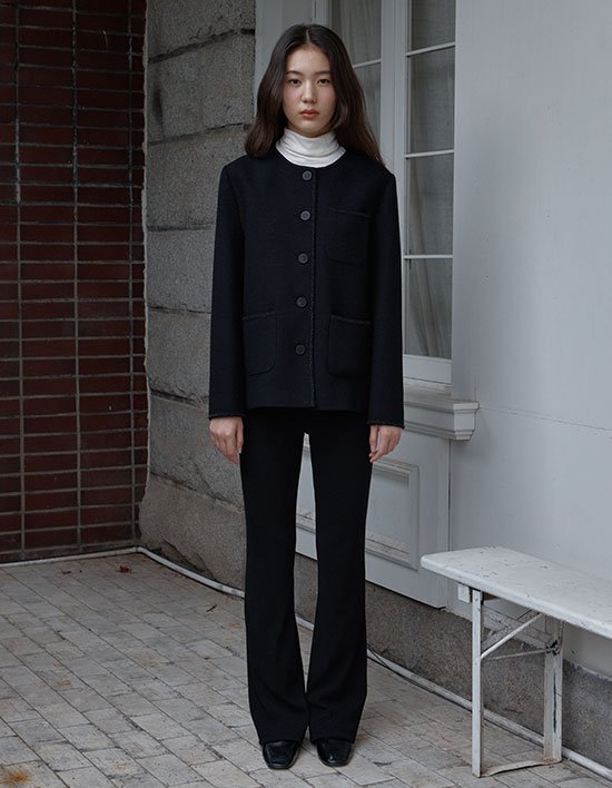 [38컴온커먼] 리브드 니트 부츠컷 팬츠 (블랙)