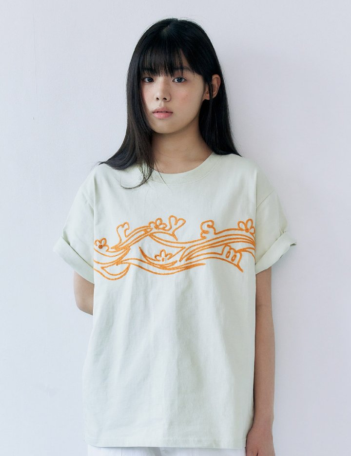 [리즘] 웨이브 엠브로이더리 티셔츠 - 민트 (Mint)